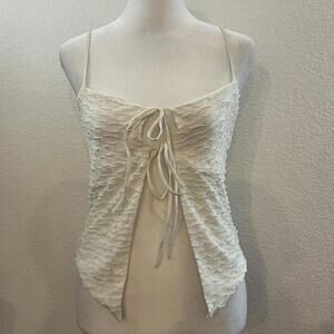 edikted ruffled textured tank with open ties in front